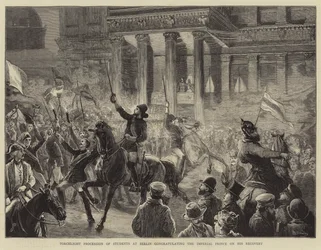 Torchlight Procession of Students at Berlin Congratulating the Imperial Prince on His Recovery